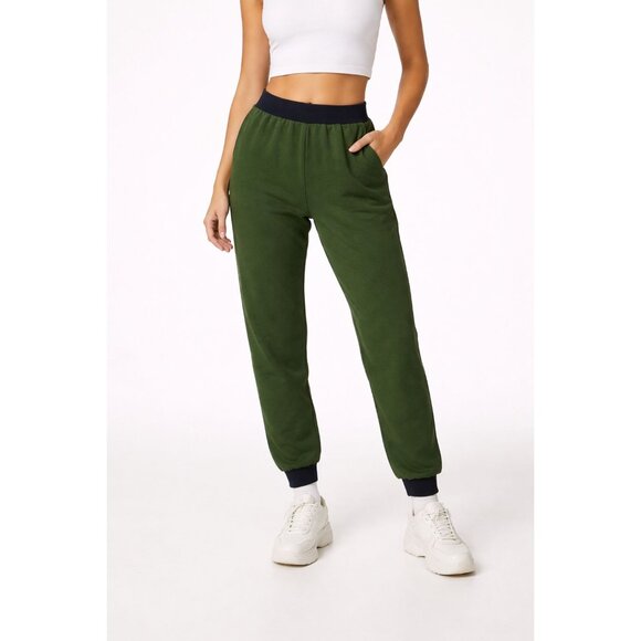 We Wore What Slim Leg Jogger Women Large Hunter Green Navy Colorblock Athleisure - Picture 4 of 14